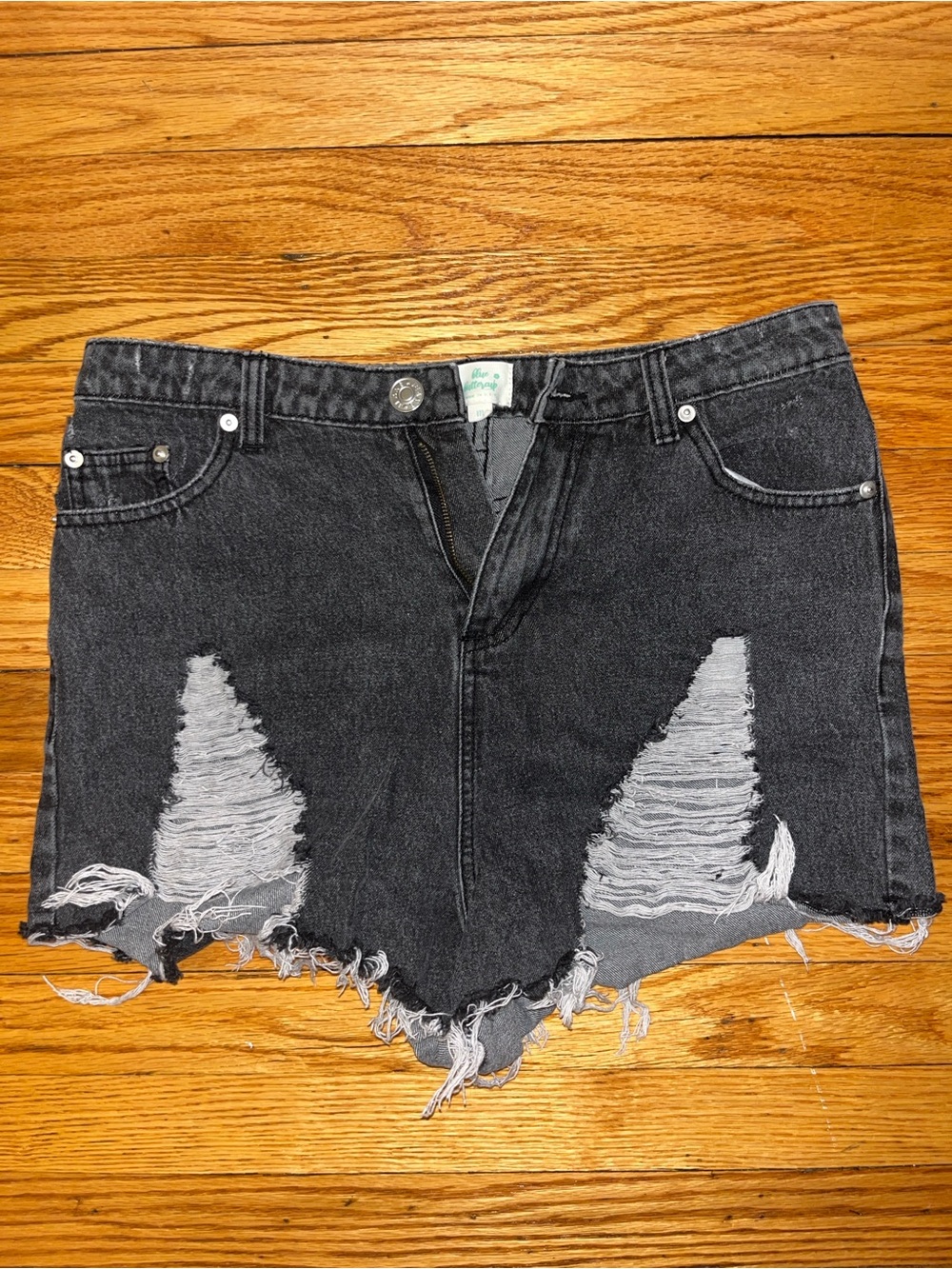 Women's Black Distressed High-Rise Denim Shorts